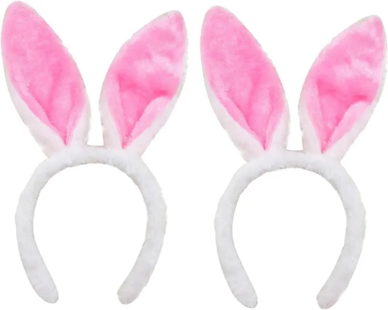 2er Set Plüsch-Hasenohren Stirnbänder für Ostern Party Rosa