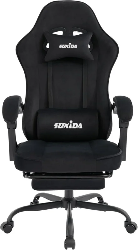 Ergonomischer Gaming Stuhl Stoff Schwarz Lordosenstütze