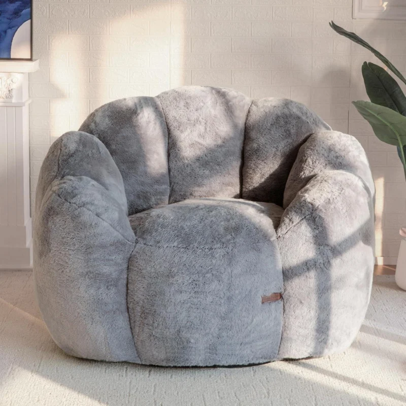 Flauschiger Sitzsack Erwachsene – Blumen Design, Memory Foam, Grau