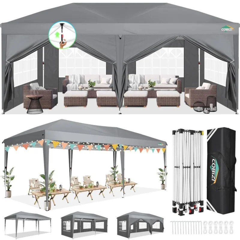 3x6m Faltpavillon wasserdicht mit 6 Seitenteilen – Grau
