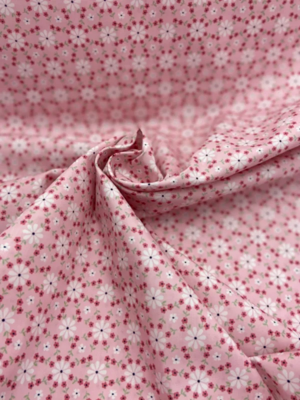 0,5 m Baumwoll-Webware geblümt rosa/weiß „Emilie“ Vintage Mood
