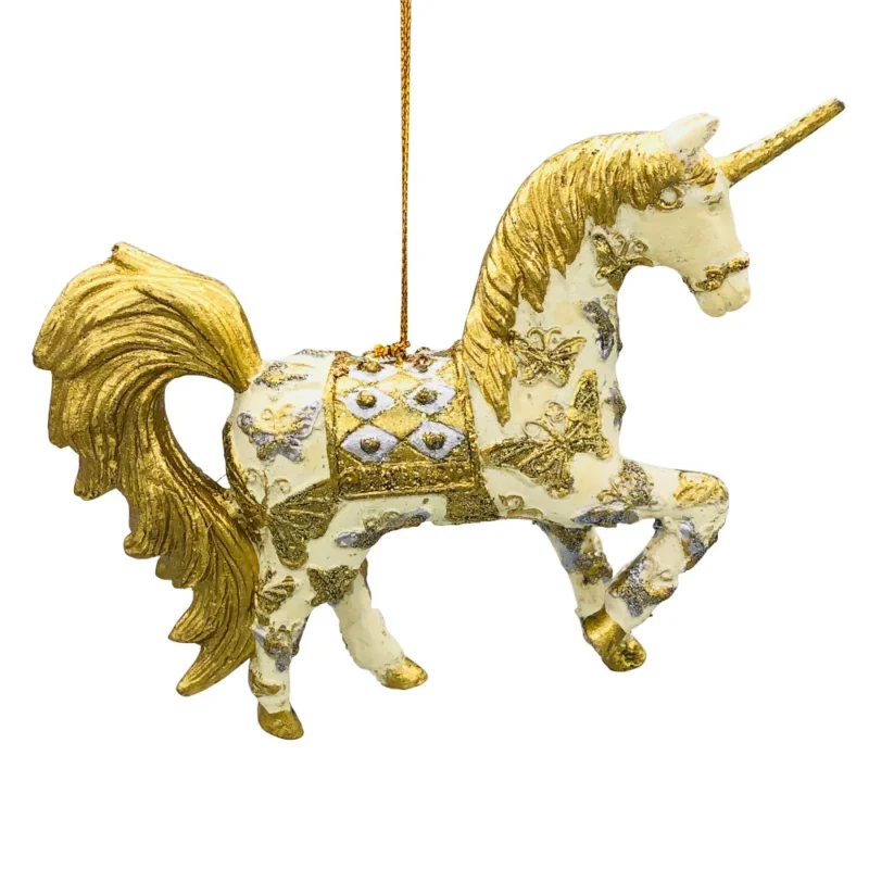 Christbaumschmuck bezauberndes Einhorn verziert in creme-gold-silber Hänger 15 cm