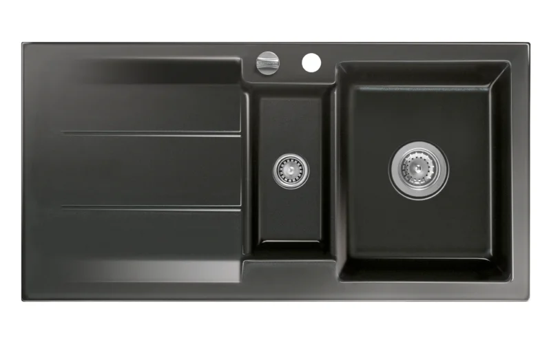 SYSTEMCERAM Einbauspüle Genea 100 F Nero 68 inkl. Handbetätigung, für 60 cm Schrankbreite, Spüle zum flächenbündigen Einbau, inkl. 4 x Eckradien R 10 Auflage reversibel 55920168