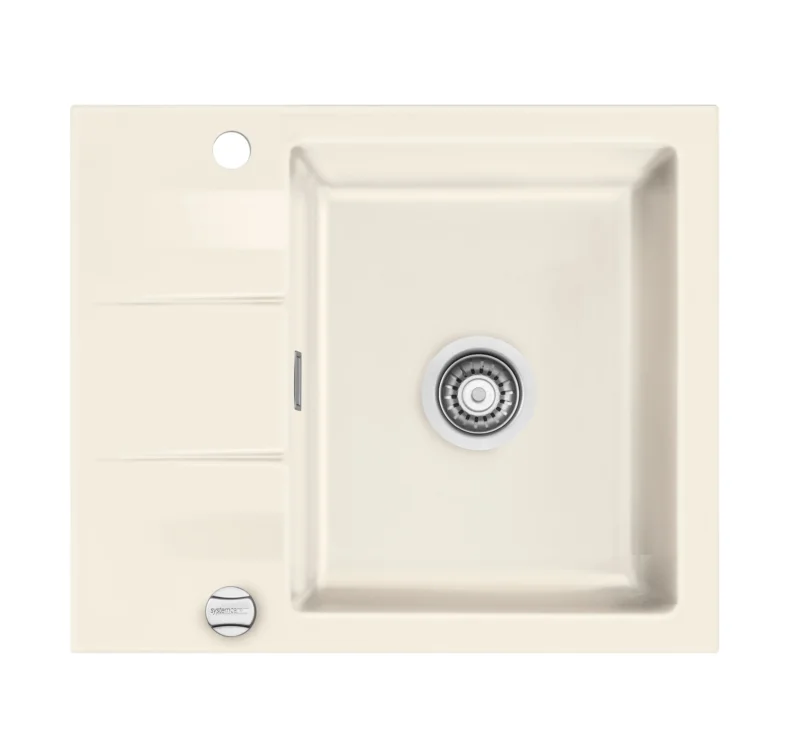SYSTEMCERAM Einbauspüle Genea 60 F Magnolie 10 inkl. Excenterbetätigung, für 50 cm Schrankbreite, Spüle zum flächenbündigen Einbau, inkl. 4 x Eckradien R 10 Auflage reversibel 55970210