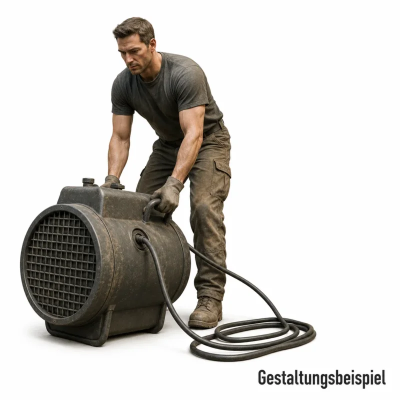 Hochwasserhelfer stellt Bautrockner auf - (DF-797)