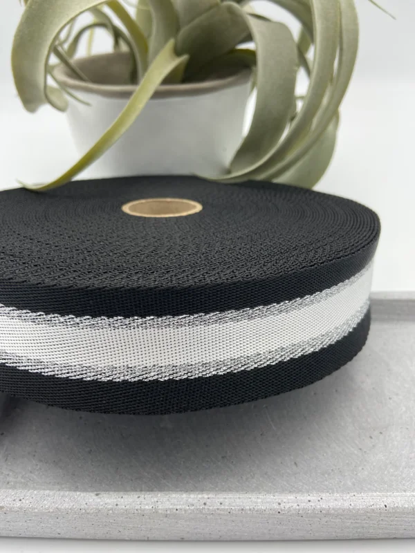 0,5 m Gurtband gestreift 4 cm Glitzer/Silber