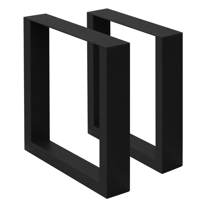 Zwei schwarze Tischgestelle in rechteckiger Form.