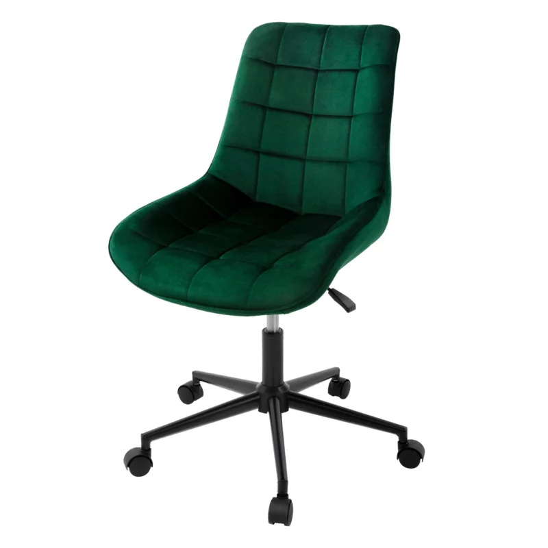 Drehstuhl in Grün mit einem modernen Design und Rollen.