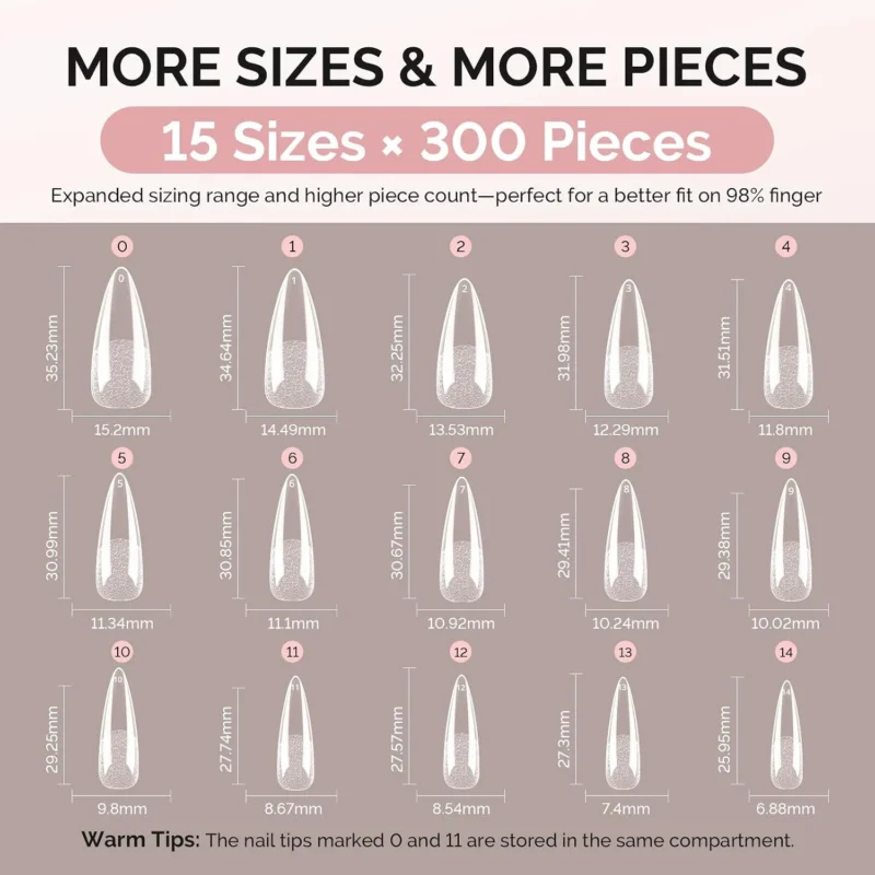 Full Cover Soft Gel Nail Tips Long Almond Stiletto 300pcs – Bild 3