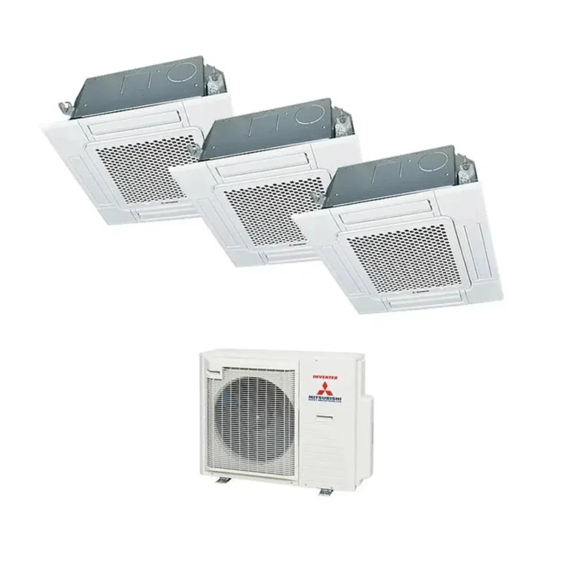 Mitsubishi Heavy - Set 3x 4-Wege-Deckenkasetten Euroraster 2,5 kW - FDTC25VH + Außengerät SCM60ZS-W R32 Klimaanlage
