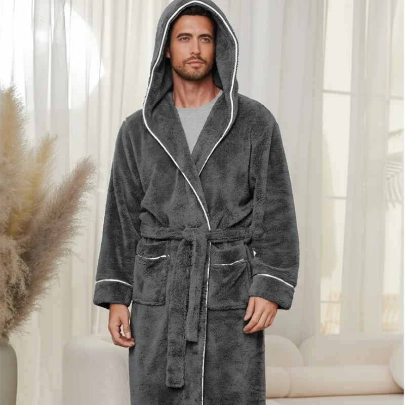 Kapuzen-Bademantel lang Flanell warm gemütlich