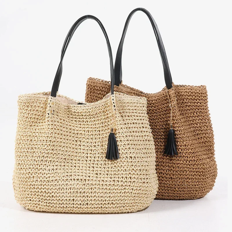 Damen Handgefertigte Tragetasche aus geflochtenem Naturmaterial mit elegantem Tassendetail Karnz