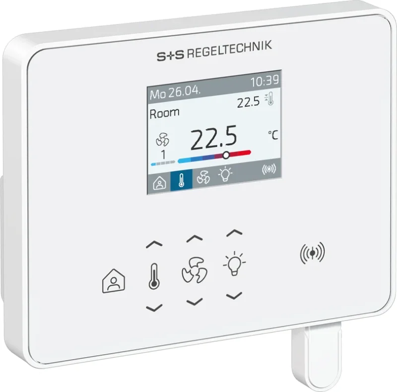 WIRELESS Raumregler in Seitenansicht mit Display