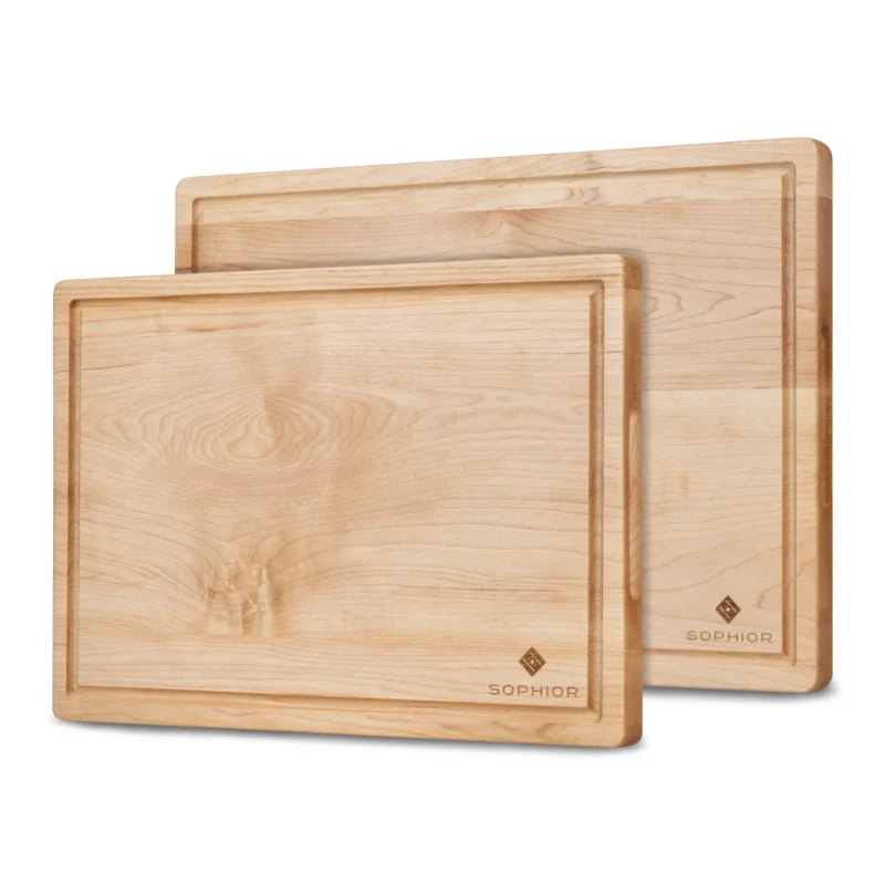 Sophior Schneidebrett-Set Ahornholz - mit Saftrille und Griffen - 42x25x2,5 & 35x25x2,5