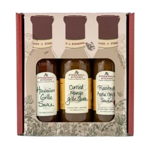 Fruchtiges BBQ-Geschenkset von Stonewall Kitchen mit Hawaiian, Mango Curry & Apfel Sauce. Ideal zum Grillen, Marinieren & Verschenken – exotisch, vielseitig & aromatisch.