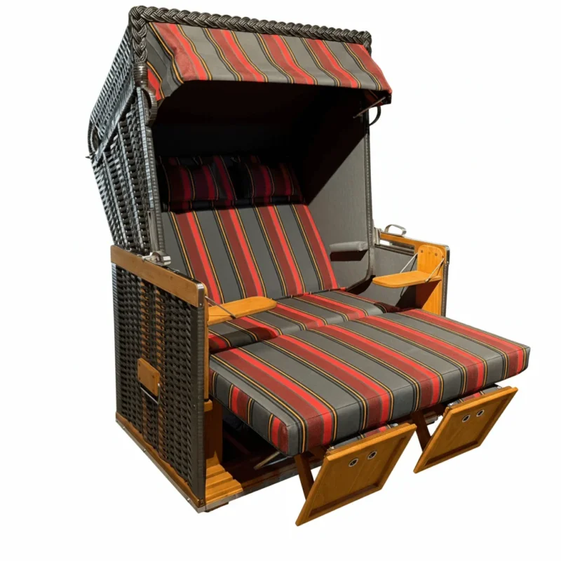 Strandkorb Sonnenpartner Modell Konsul PVC anthrazit, Holz lasiert, Dessin rot anthrazit 189
