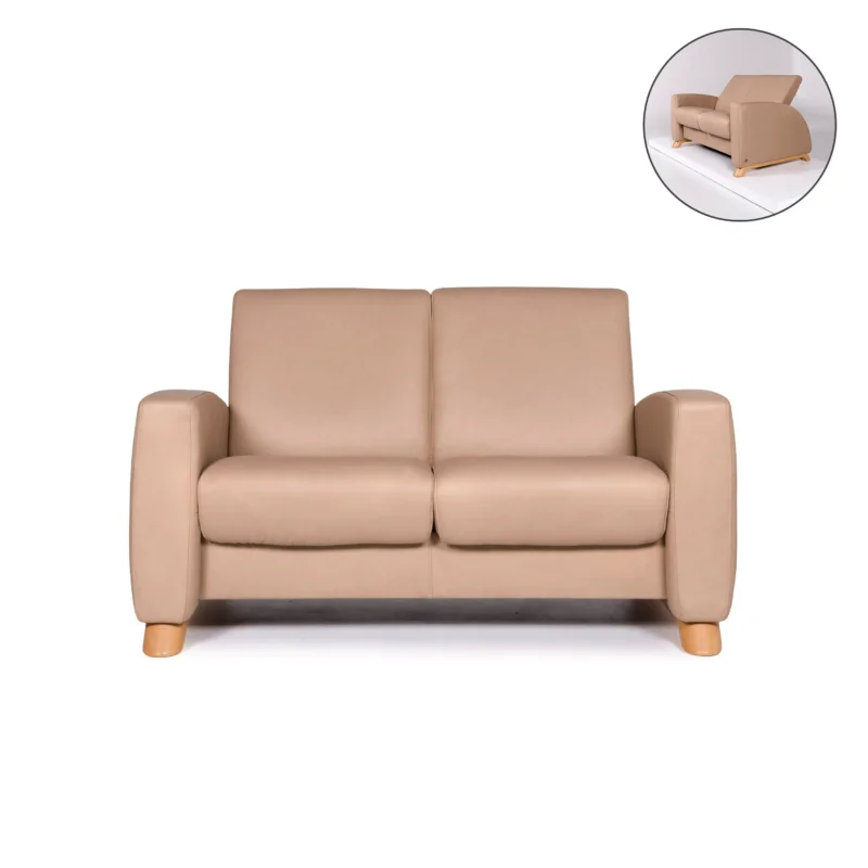 Stressless Arion Leder Sofa Beige Zweisitzer Relaxfunktion Funktion Couch Heimkino #10792