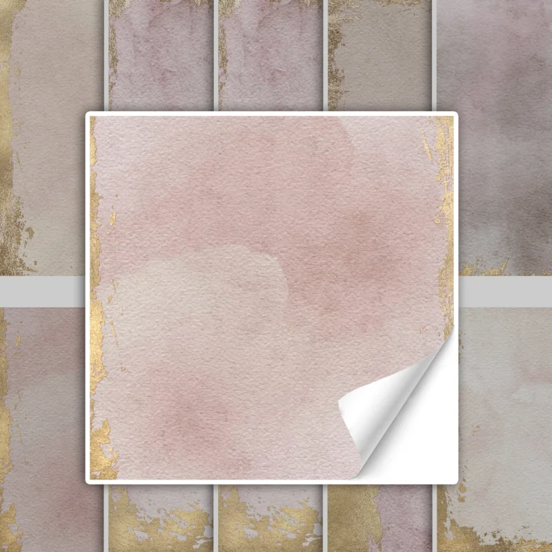 Rosa Aquarellpapier mit goldenen Akzenten und abgerundeten Ecken.