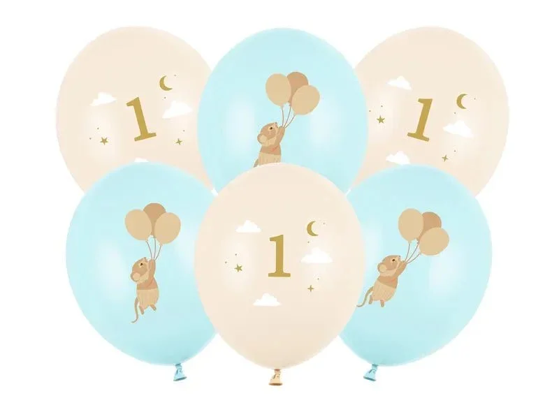 Ballonnen 30 cm, Muizen met cijfer 1, Light Blue van Partydeco koop je bij Partywinkel