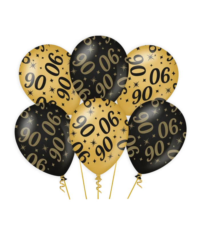 Ballonnen 90 Jaar Goud Zwart 30cm 6st van Paper Dreams koop je bij Partywinkel