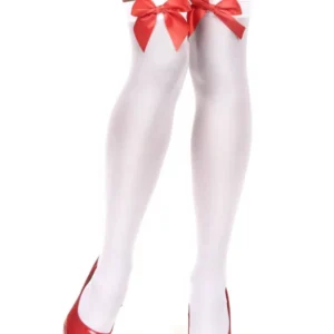 Bas avec noeud rouge pour femme blancs