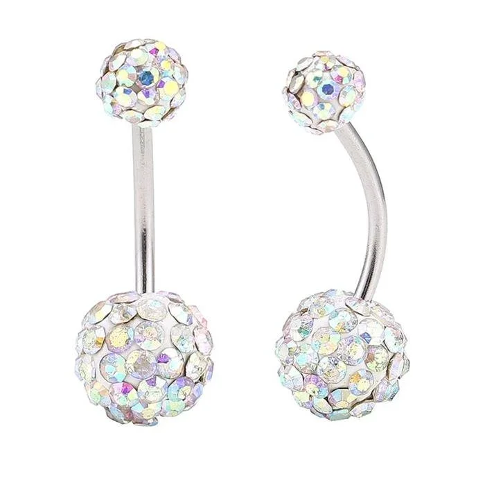 Bauchnabelpiercing Bananapiercing weiß Zirkonia bunte Steine 2 Kugeln Edelstahl - chic - net.de