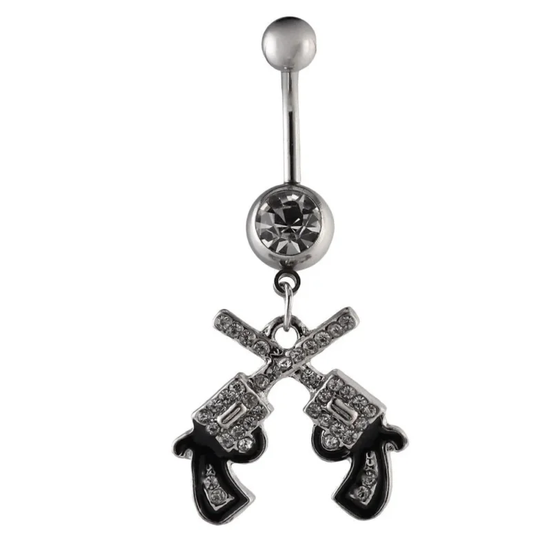 Bauchnabelpiercing silberfarben Pistolen weiß schwarz Zirkonia Edelstahl - chic - net.de