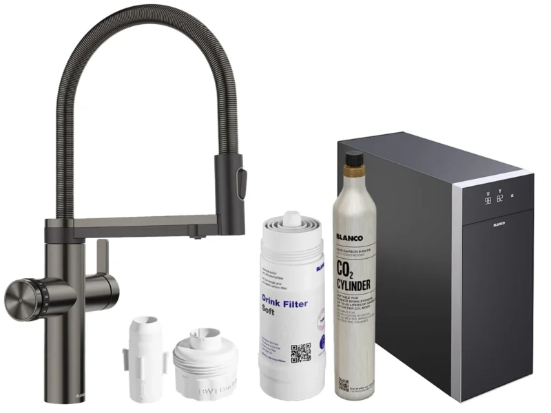 Blanco Set Trinkwasserarmatur Choice Icona Satin Dark Steel + Kühl- und Karbonisierungseinheit Choice.All