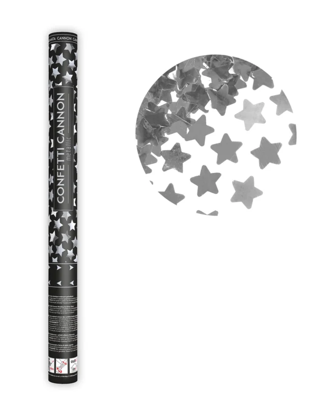 Canon à confettis étoiles pour fête argentées