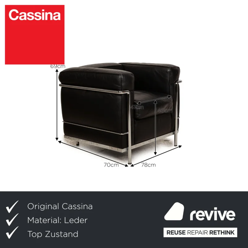 Cassina Le Corbusier LC 2 Leder Sessel Schwarz Vintage – Bild 2