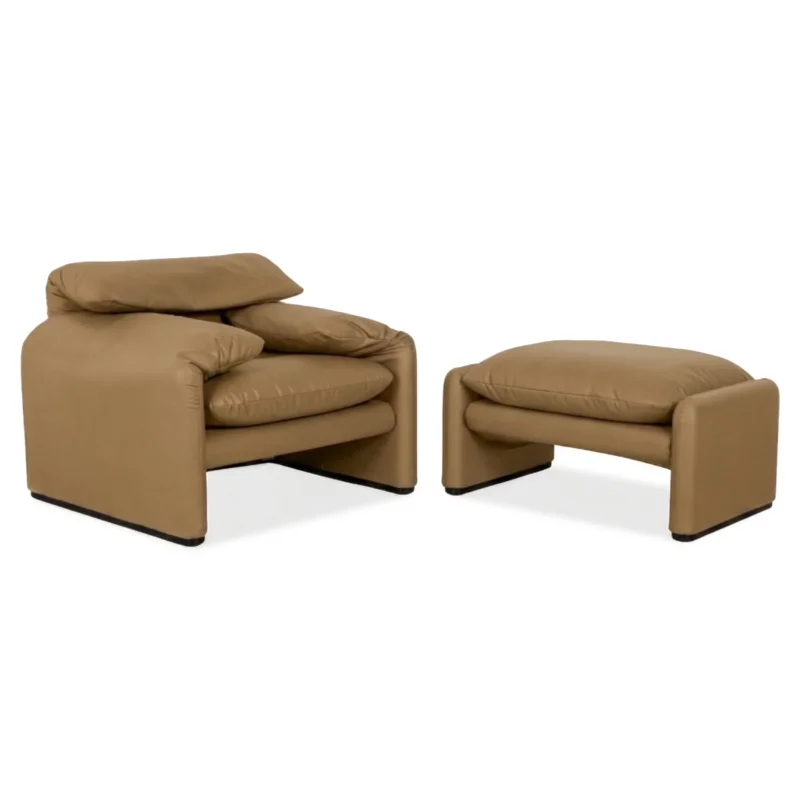 Cassina Maralunga Sessel Hocker veganes Leder Senfgelb manuelle Funktion Neubezug