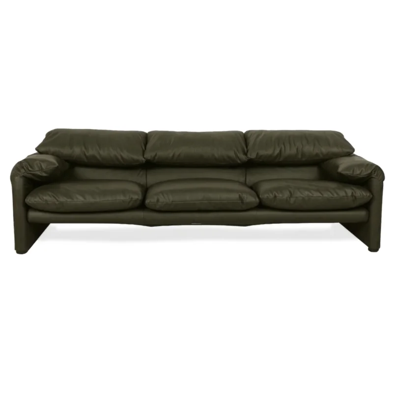 Cassina Maralunga veganes Leder Dreisitzer MoosgrĂŒn Sofa Couch manuelle Funktion Neubezug