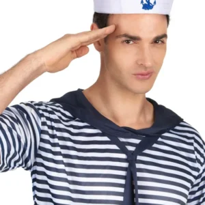 Chapeau marin pour homme blanc avec ancre bleue