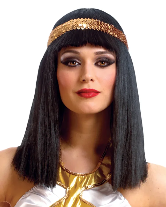 Cleopatra Perücke mit Pailletten-Stirnband