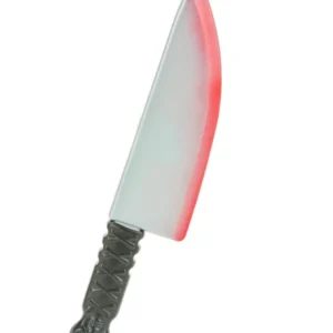 Couteau en plastique Halloween pour adulte ensanglanté gris et rouge avec manche noir