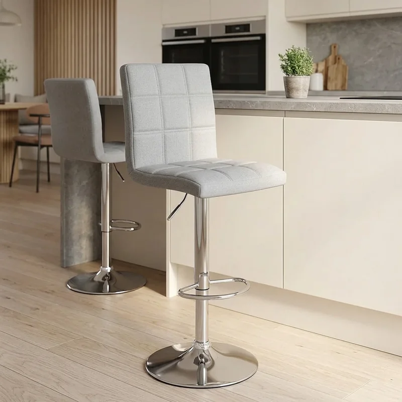 Stoffbarhocker Chrom - Criss Cross Grau
