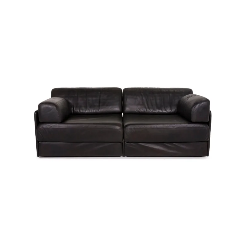 de Sede DS 76 Leder Sofa Schwarz Zweisitzer Funktion Variabel Schlaffunktion Schlafsofa Couch #12489