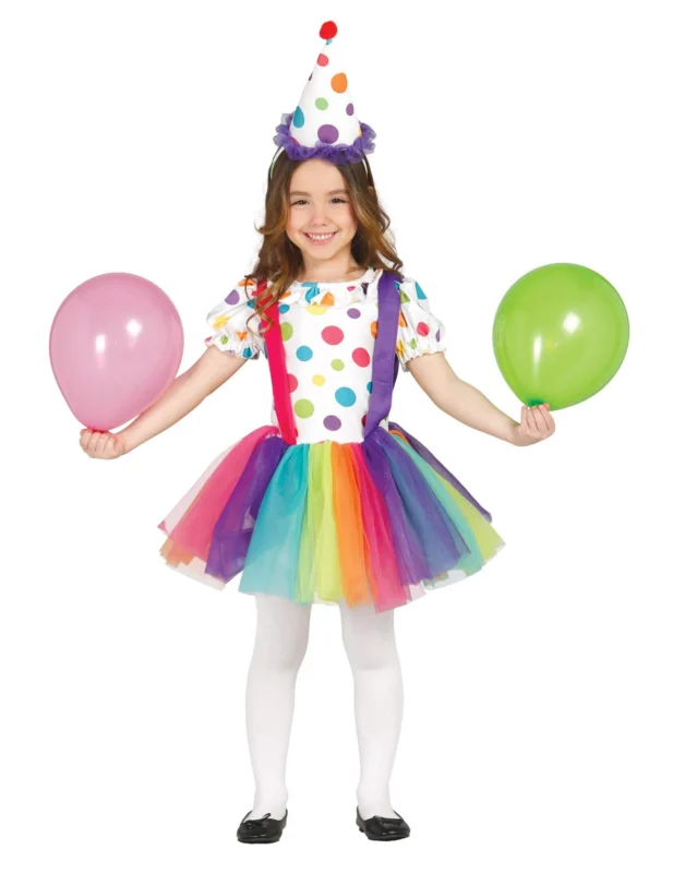 Déguisement clown à pois et tutu pour fille multicolore avec chapeau assorti