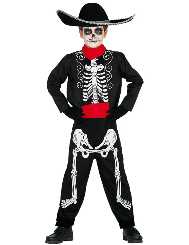 Vue de dos du déguisement squelette Dia de los muertos pour garçon