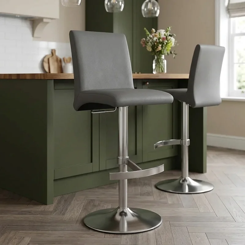 Kunstleder Barhocker Gebürstet - Deluxe High Back Grau