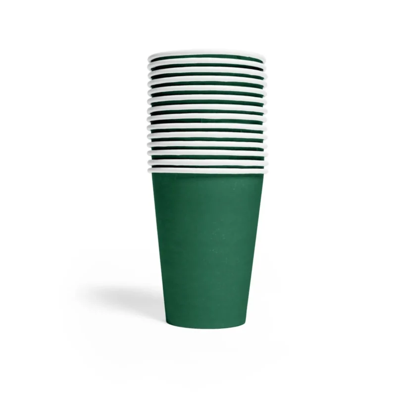 Donkergroene Bekers Papier 210ml 14st van WeFiesta koop je bij Partywinkel