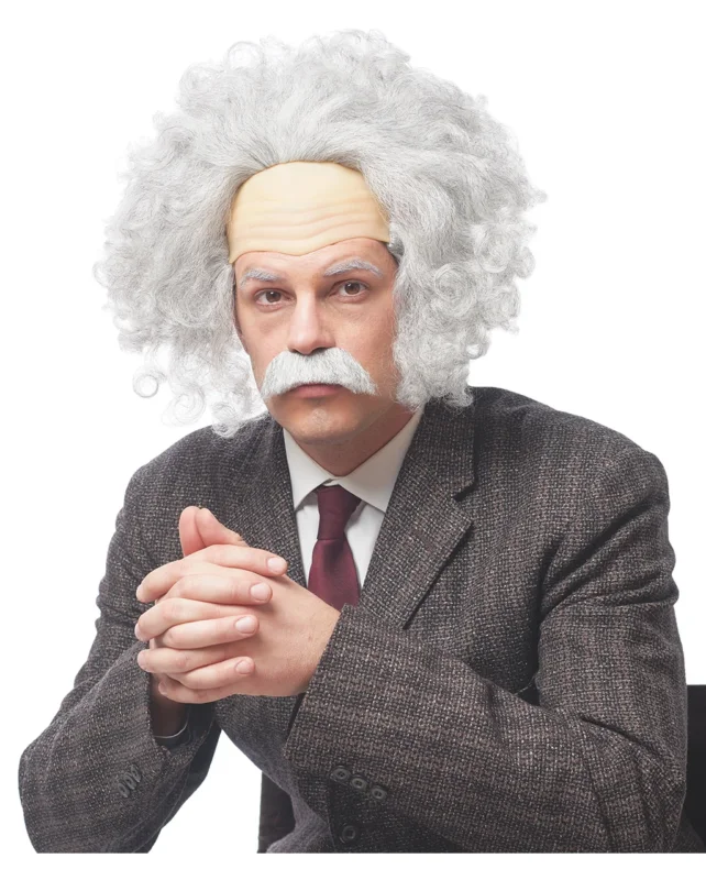 Graue Einstein Perücke mit Schnauzbart
