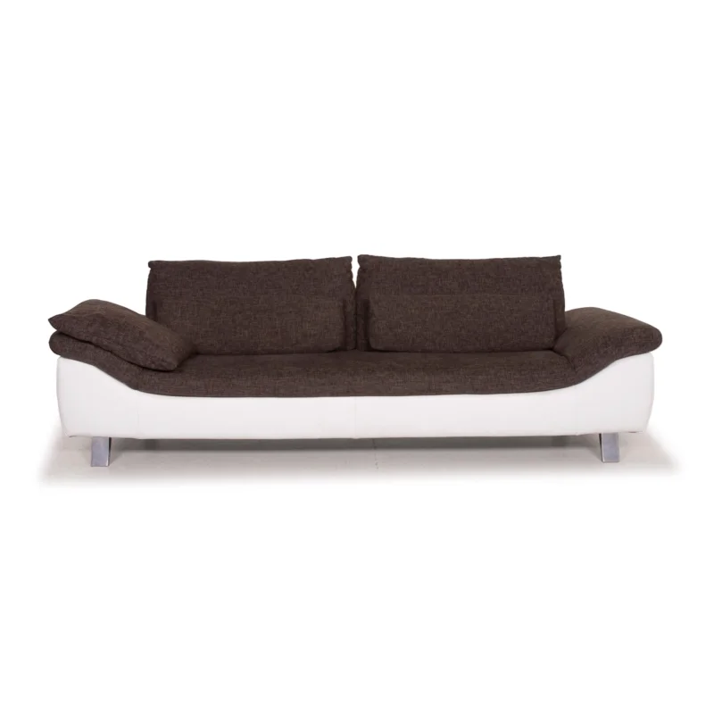 Ewald Schillig Ameto Stoff Sofa Braun Weiß Leder Dreisitzer #15125