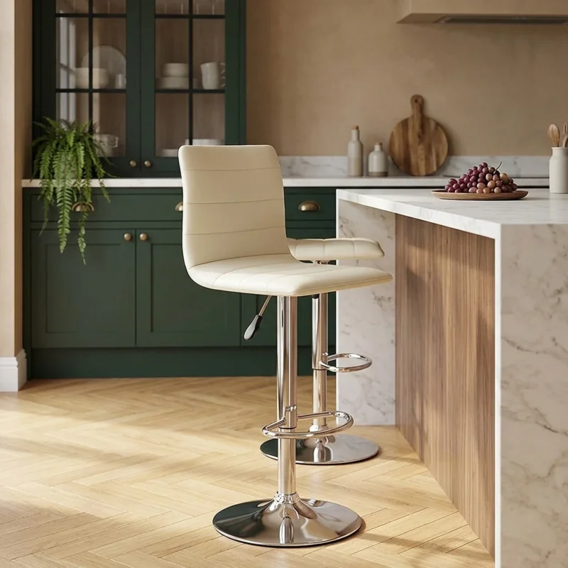 Echtleder Barhocker Chrom - Fabio Beige