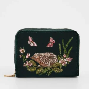 Fable England Hedgehog Geborduurde Fluwelen Portemonnee Groen - vooraanzicht
