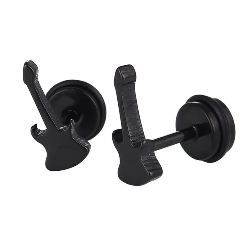 Fake Piercing Expander schwarz Gitarre Schaubverschluss Edelstahl - chic - net.de