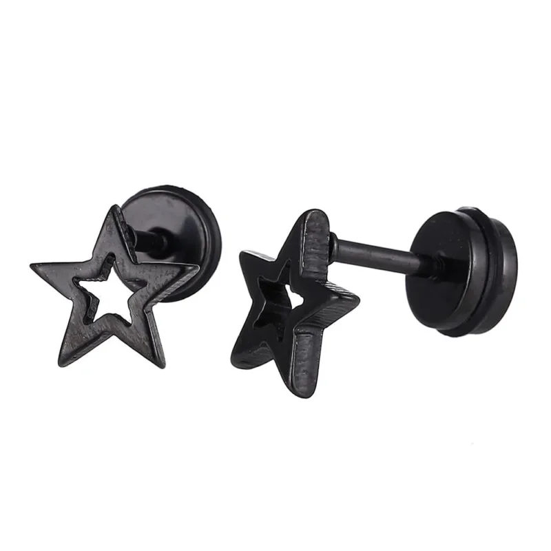 Fake Piercing Expander schwarz Sternkontur Schaubverschluss Edelstahl - chic - net.de