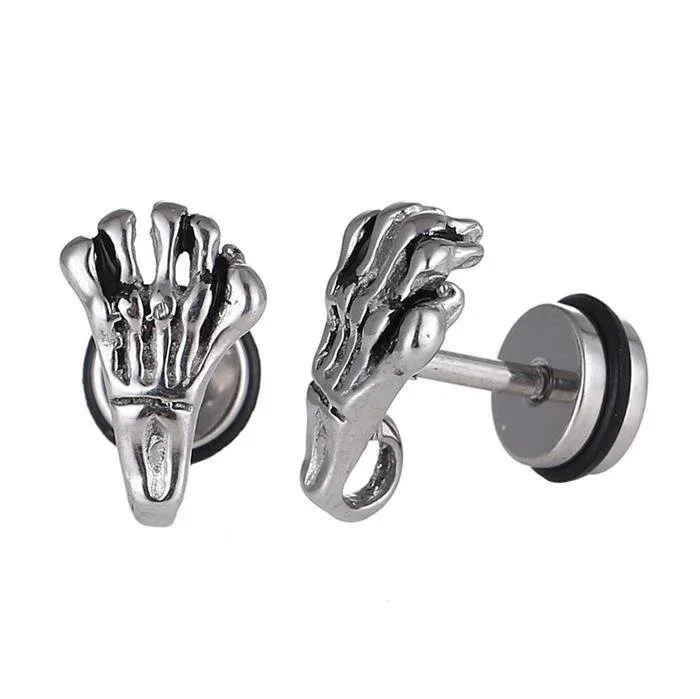 Fake Piercing Expander silberfarben Skelett Hand Schaubverschluss Edelstahl - chic - net.de