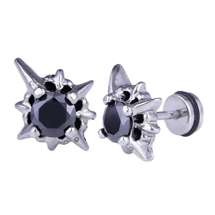 Fake Plug Piercing Edelstahl silberfarben Zacken Zirkonia Stein schwarz - chic - net.de