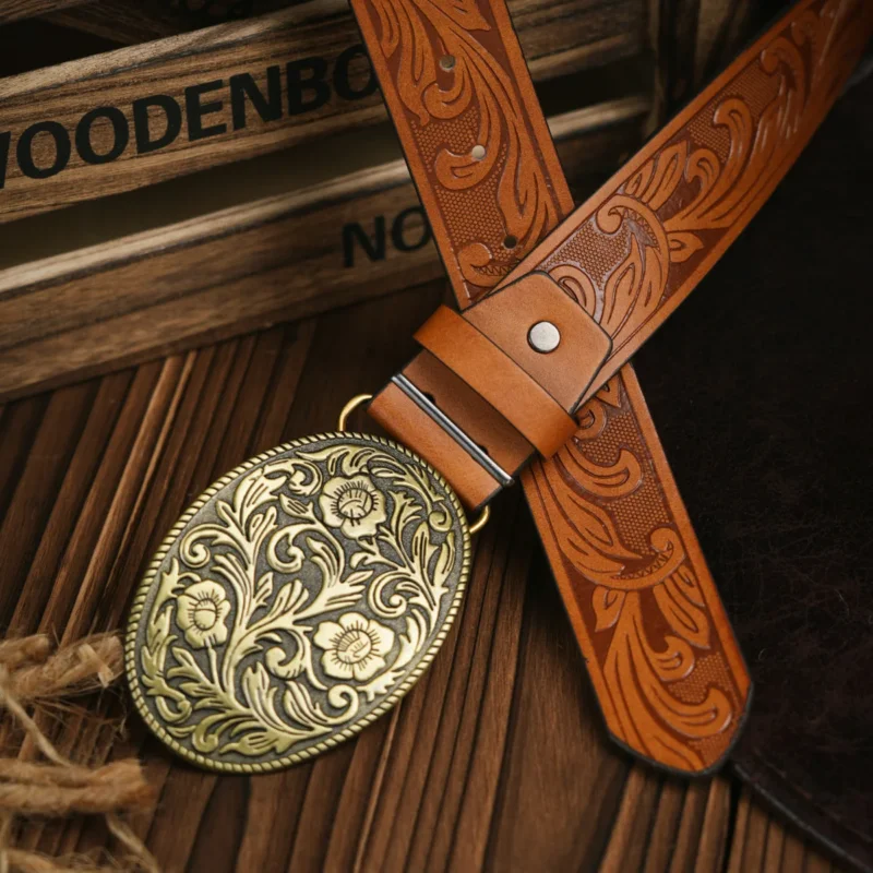 Herren-Gürtel im Western-Stil – Veganleder mit robuster Metallschnalle